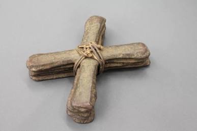 A Katanga copper cross (Handa) bound with fibre cord